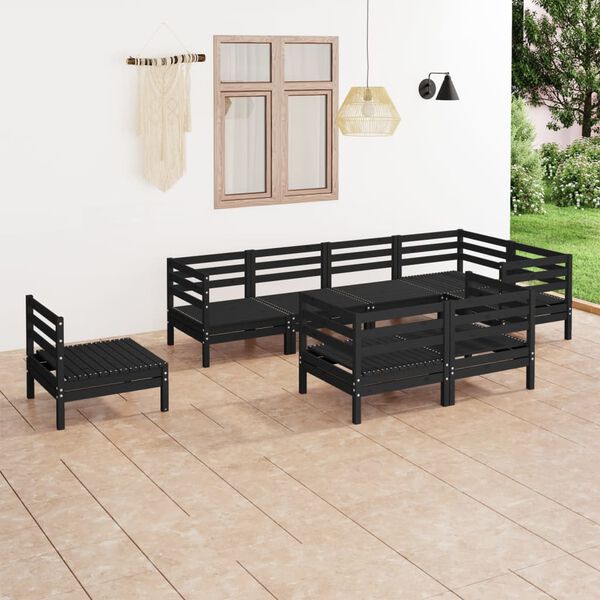 vidaXL 8-tlg. Garten-Lounge-Set Massivholz Kiefer Schwarz
