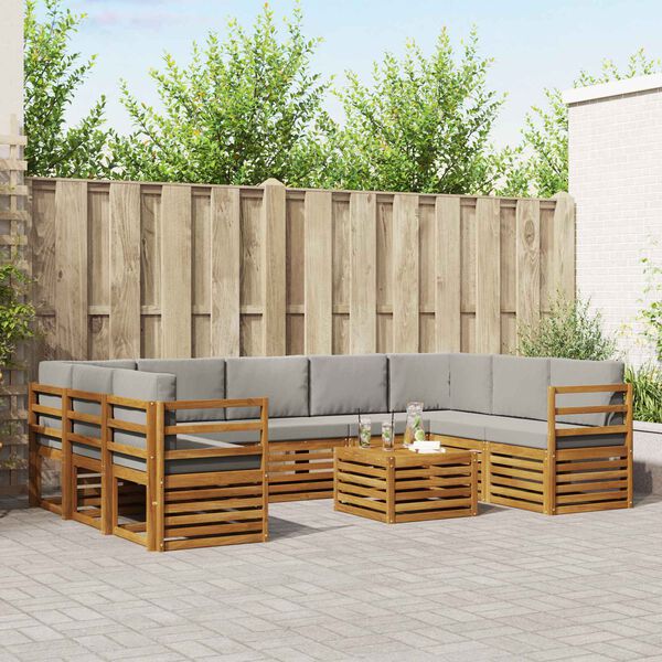 vidaXL Sofagarnituren 10 pcs Nat&uuml;rlich und Hellgrau Massivholz Akazie