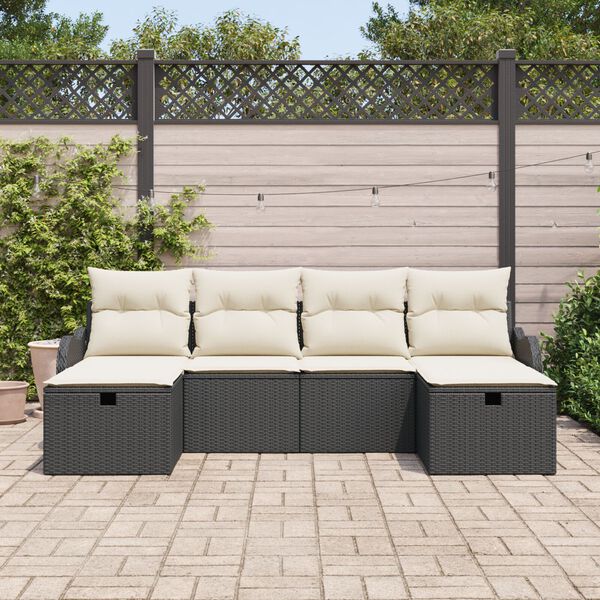 vidaXL Sofa Set mit Kissen 6 pcs Schwarz und Creme Poly-Rattan