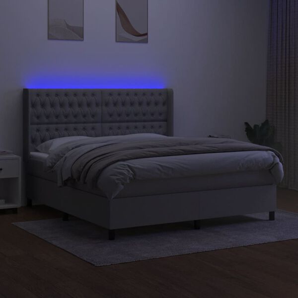 vidaXL Boxspringbett mit Matratze & LED Hellgrau 160x200 cm Stoff