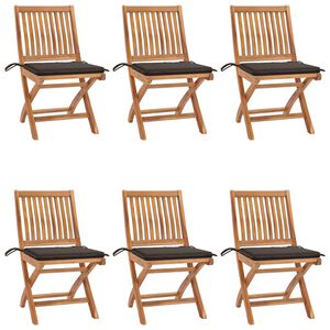 vidaXL Klappst&uuml;hle mit Kissen, 6-teilig, Massivholz Teakholz