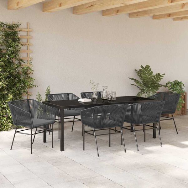 vidaXL Garten Essgruppe 7 pcs Schwarz Pulverbeschichteter Stahl