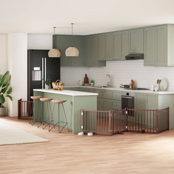 vidaXL 6-tlg. Hundetor mit T&uuml;r Faltbar Braun 480 cm Pappelholz