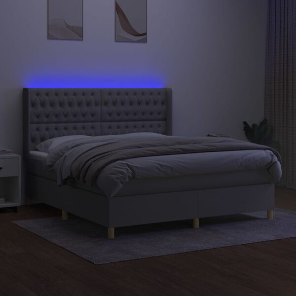 vidaXL Boxspringbett mit Matratze & LED Hellgrau 160x200 cm Stoff