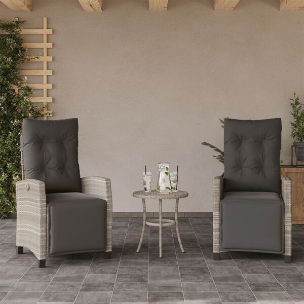vidaXL 3-tlg. Bistro-Set mit Kissen Hellgrau Poly Rattan