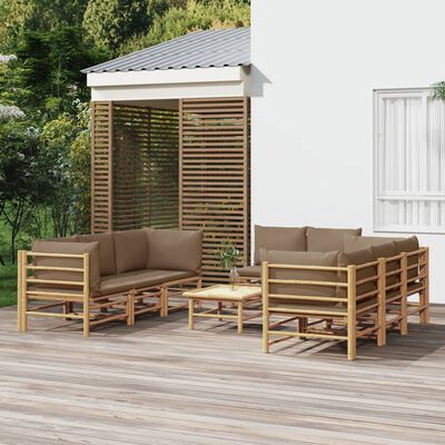 vidaXL 9-tlg. Garten-Lounge-Set mit Kissen Taupe Bambus