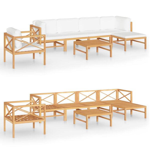 vidaXL 7-tlg. Garten-Lounge-Set mit Creme Kissen Massivholz Teak