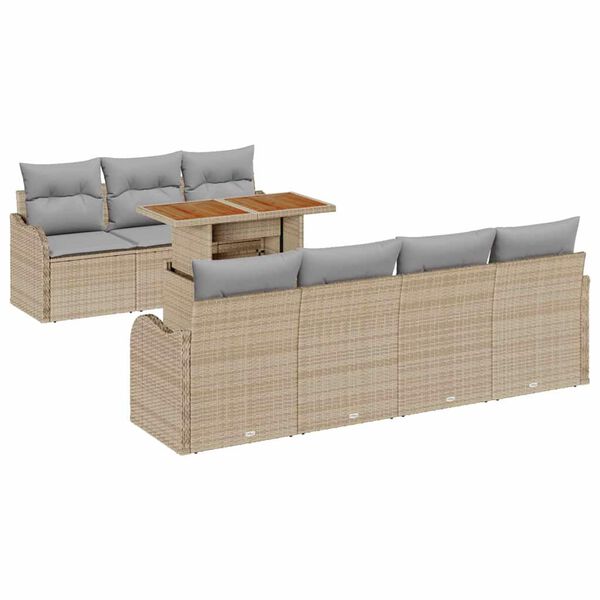 vidaXL Garten-Sofa-Set mit Speicher 8 pcs Beige Poly Rattan