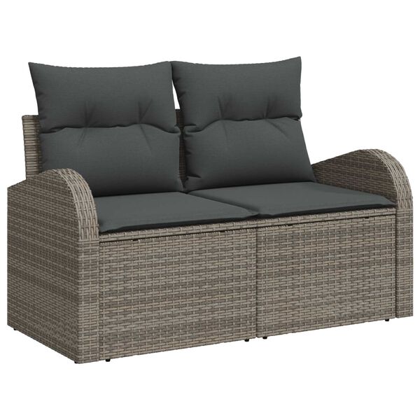 vidaXL Sofa Set mit Kissen mit Speicher 4 pcs Grau Poly-Rattan