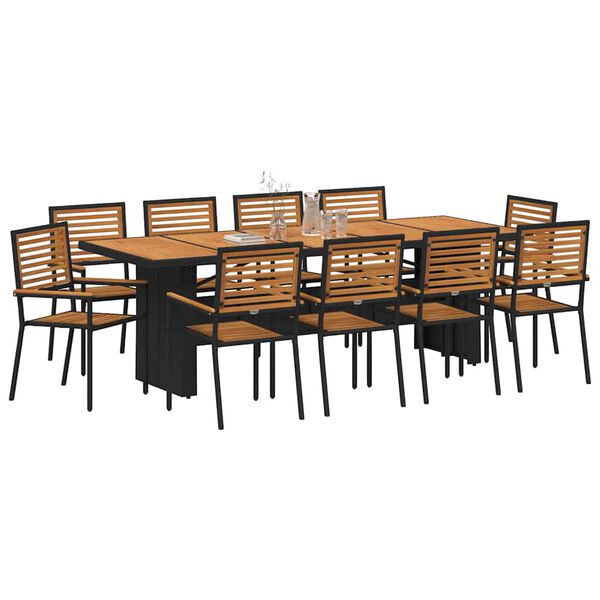 vidaXL Garten Essgruppe 11 pcs Schwarz und Braun Poly-Rattan