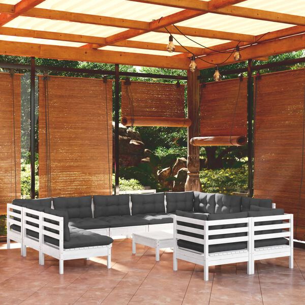 vidaXL 12-tlg. Garten-Lounge-Set mit Kissen Weiß Kiefer Massivholz