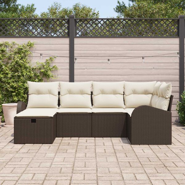 vidaXL Garten-Sofa-Set mit Kissen mit Speicher 6 pcs Braun Poly Rattan