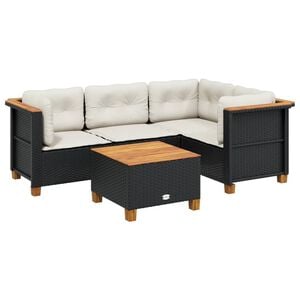 vidaXL 5-tlg. Garten-Sofagarnitur mit Kissen Schwarz Poly Rattan