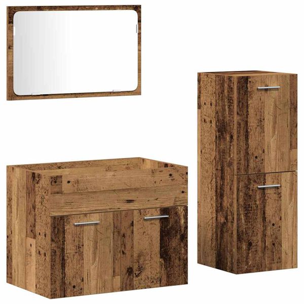 vidaXL Badezimmerm&ouml;bel-Set Wandmontiert 3 pcs Altholz Holzwerkstoff
