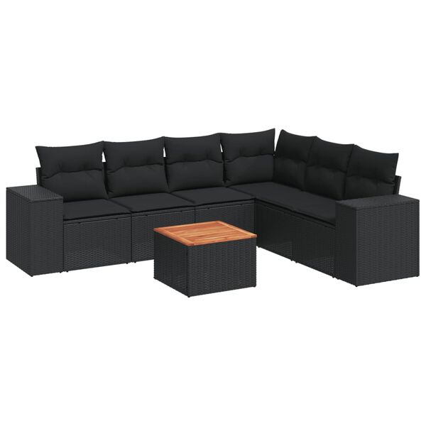 vidaXL 7-tlg. Garten-Sofagarnitur mit Kissen Schwarz Poly Rattan
