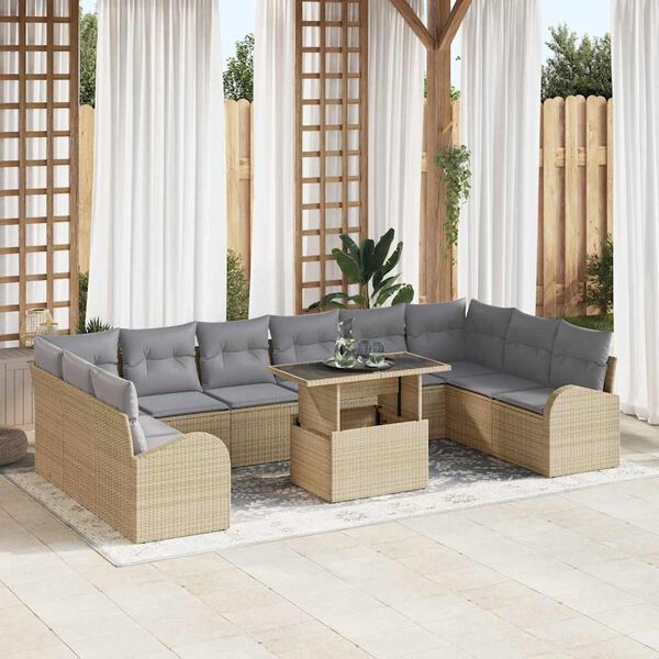 vidaXL Gartensofa-set mit Kissen 11 pcs Beige und Hellgrau Poly-Rattan