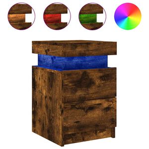vidaXL Nachttisch mit LED-Leuchten R&auml;uchereiche 35x39x55 cm