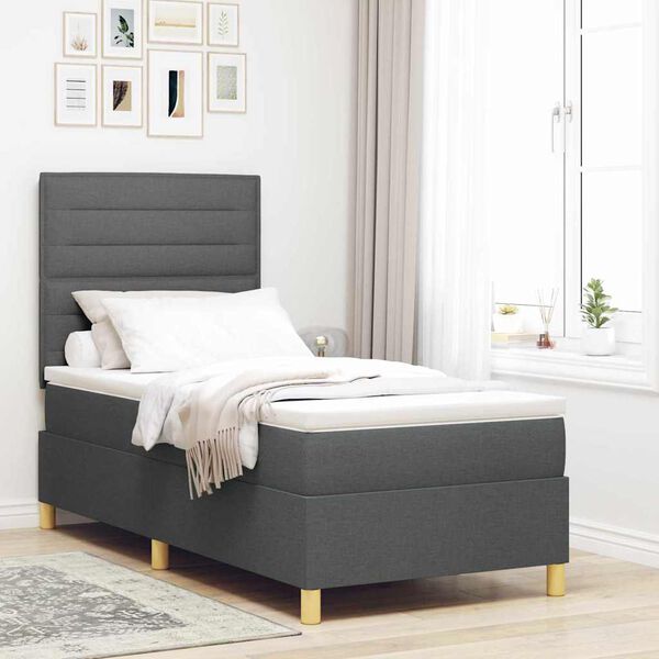 vidaXL Boxspringbett mit Matratze Dunkelgrau 90 x 200 cm Stoff
