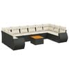 vidaXL 11-tlg. Garten-Sofagarnitur mit Kissen Schwarz Poly Rattan