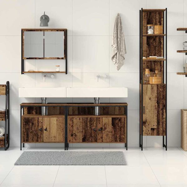 vidaXL Badezimmerm&ouml;bel-Set mit Regal 4 pcs Altholz Holzwerkstoff