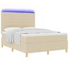 vidaXL LED Boxspringbett mit Matratze Creme 160 x 200 cm Stoff