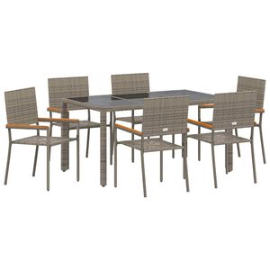 vidaXL Garten Essgruppe 7 pcs Grau Poly-Rattan