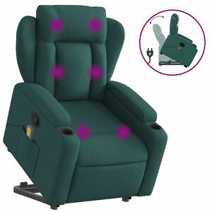vidaXL Massagesessel mit Aufstehhilfe Dunkelgr&uuml;n Stoff
