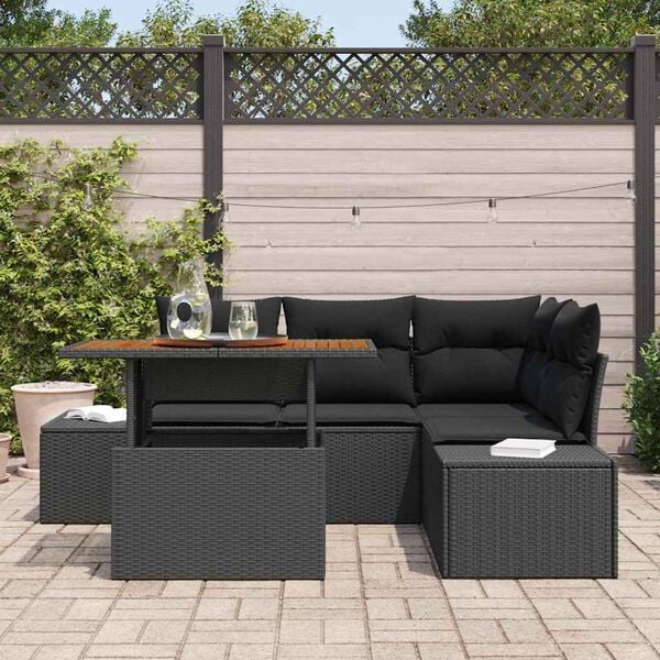 vidaXL Garten-Sofa-Set mit Kissen mit Kissen 5 pcs Schwarz und Braun