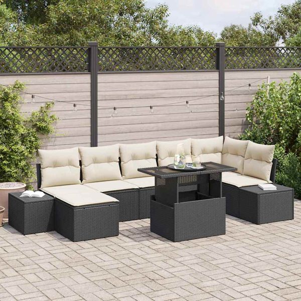 vidaXL Garten-Sofa-Set mit Kissen 8 pcs Schwarz und Creme