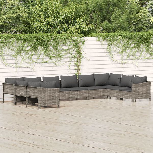 vidaXL 10-tlg. Garten-Lounge-Set mit Kissen Grau Poly Rattan
