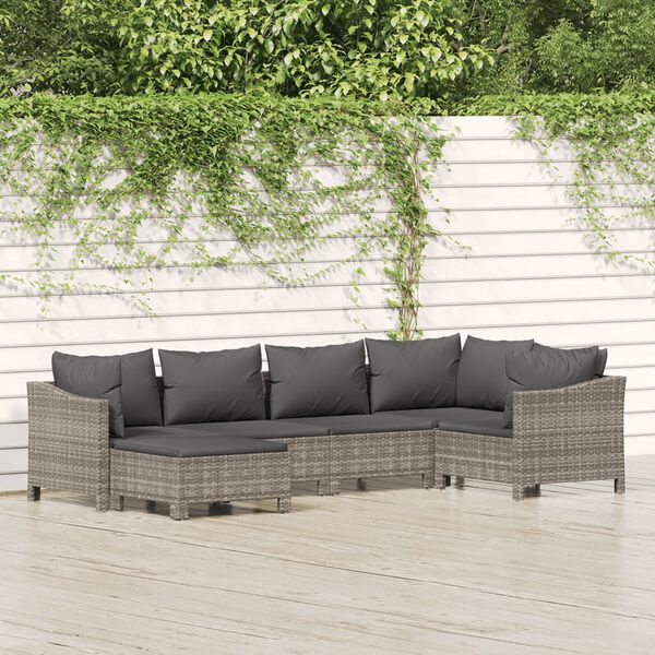 vidaXL 6-tlg. Garten-Lounge-Set mit Kissen Grau Poly Rattan