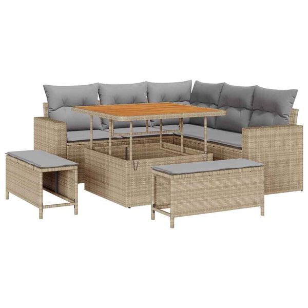 vidaXL Gartensofa-set mit Kissen 9 pcs Beige und Hellgrau Poly-Rattan