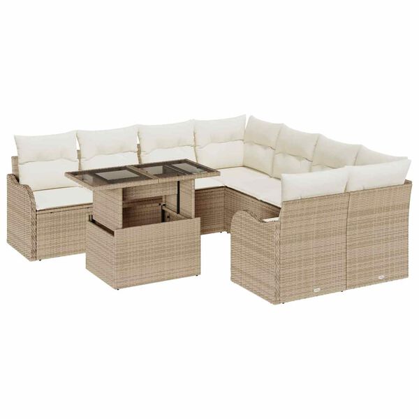 vidaXL Gartensofa-set mit Kissen mit Kissen 9 pcs Beige Polyrattan