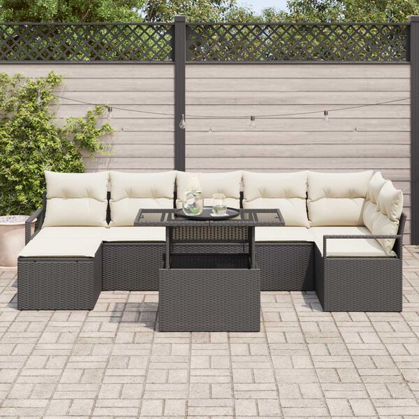 vidaXL Garten-Sofa-Set mit Speicher 8 pcs Schwarz Poly Rattan