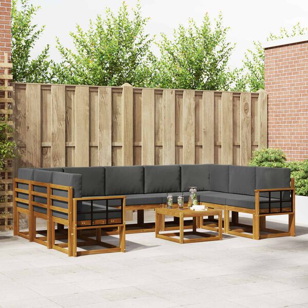 vidaXL Outdoor-Sofagarnitur mit Kissen 10 pcs Natur und Anthrazit