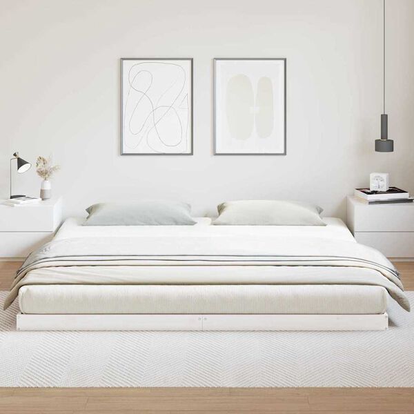 vidaXL Bodenbettrahmen Weiß 213,5 x 104 x 9 cm Massives Kiefernholz