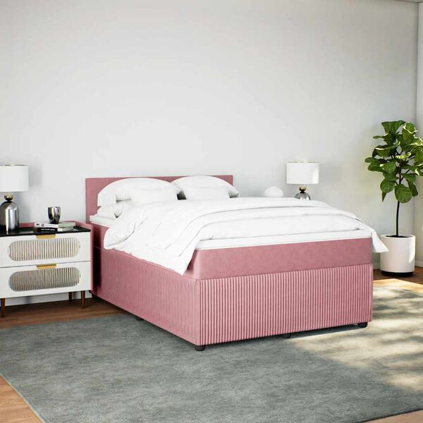 vidaXL Boxspringbett mit Matratze Rosa 140x200 cm Samt