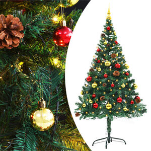 vidaXL K&uuml;nstlicher Weihnachtsbaum mit Beleuchtung & Kugeln Gr&uuml;n 150 cm