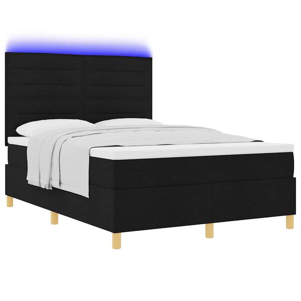 vidaXL LED Boxspringbett mit Matratze Schwarz 140 x 190 cm Stoff