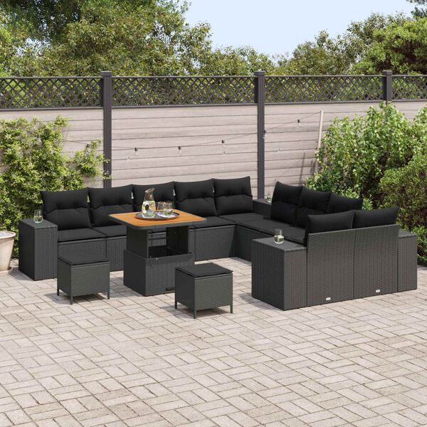 vidaXL Gartensofa-set mit Kissen 13 pcs Schwarz Poly-Rattan