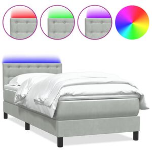 vidaXL Boxspringbett mit Matratze & LED Hellgrau 90x220 cm Samt