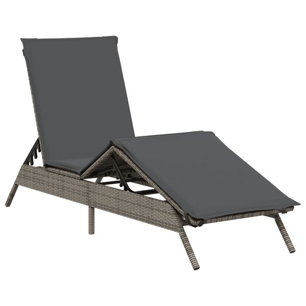 vidaXL Sonnenliege mit Auflage Grau Poly Rattan