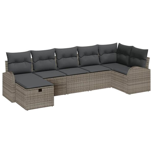 vidaXL Sofa Set mit Kissen mit Speicher 7 pcs Grau Poly-Rattan