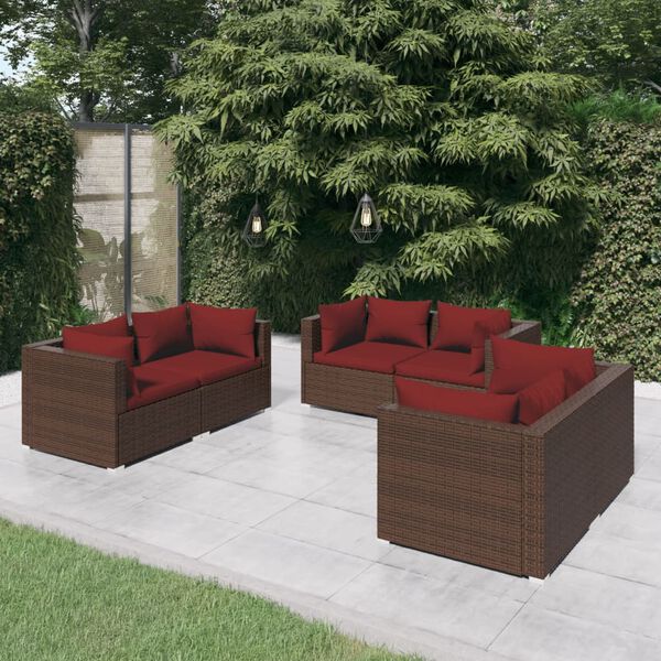 vidaXL 6-tlg. Garten-Lounge-Set mit Auflagen Poly Rattan Braun