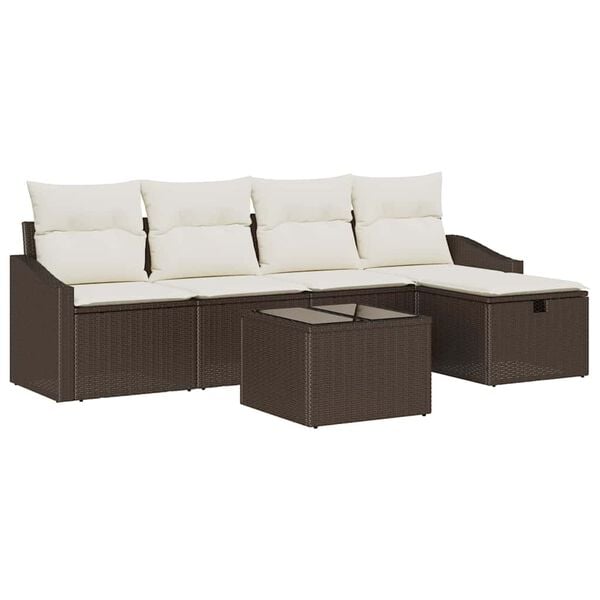 vidaXL Sofa Set mit Kissen mit Speicher 6 pcs Braun Poly-Rattan