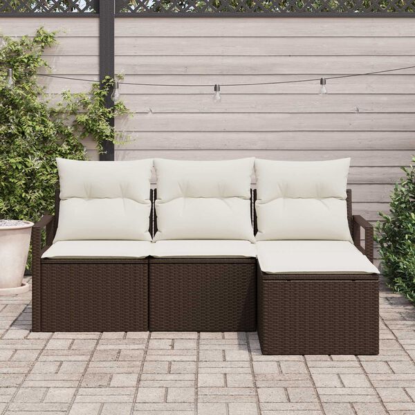 vidaXL Garten-Sofa-Set mit Kissen mit Speicher 4 pcs Braun und Creme