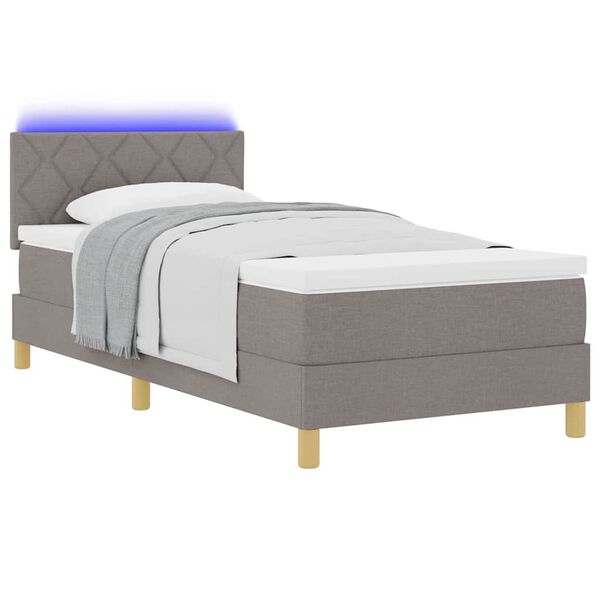 vidaXL LED Boxspringbett mit Matratze mit LED Taupe 90 x 200 cm Stoff