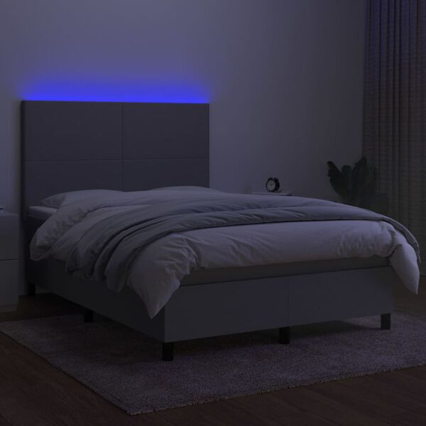 vidaXL Boxspringbett mit Matratze & LED Hellgrau 140x190 cm Stoff