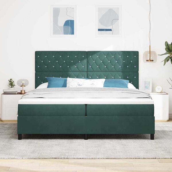 vidaXL Boxspringbett mit Matratze Dunkelgr&uuml;n 200 x 200 cm Samt