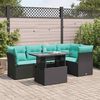vidaXL 6-tlg. Garten-Sofagarnitur mit Kissen Schwarz Poly Rattan